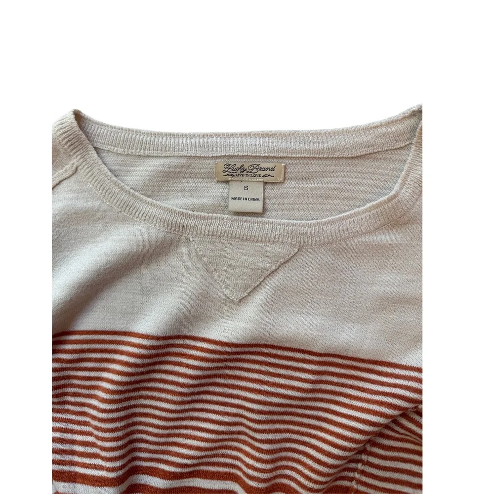 Lucky Brand Womens Striped Long Sleeve Crew Neck Sweater Cream Rust Orange Small